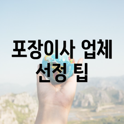 포장이사 업체 선정 팁