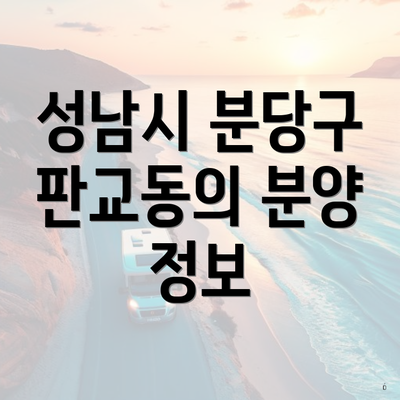 성남시 분당구 판교동의 분양 정보