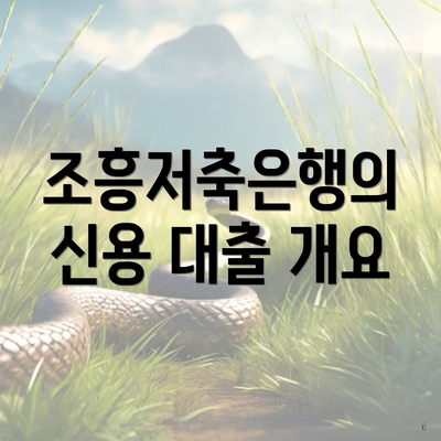 조흥저축은행의 신용 대출 개요